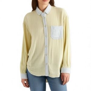 NOBO Cotton Gauze Button Down Collared Long Sleeve Shirt Size Medium